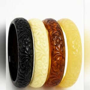 Vintage Kenneth Jay Lane Carved Resin Scroll Bange Set